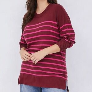 Lane Bryant NWT Womens Burgundy Pink Striped Pullover Sweater Size 26/28